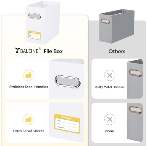 BALEINE 4PK File Organizer Box, Cardboard File Folder Organizer with Handle
