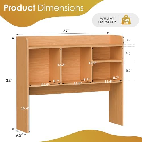 SUPER DEAL Desktop Bookshelf, Countertop Storage Hutch with 4 Shelves for Computer Desk, 2-Tier Display Rack, Multipurpose Wood Desk Hutch Storage Organizer for Home Office Dorm, Natural
