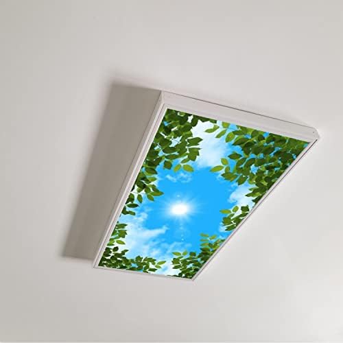 Fluorescent Light Cover Decorative Ceiling Light Filters,Tree Leaves Sky Clouds Pattern,for Classroom Office Hospitals Home Ceiling Decorative,2ft x 4ft,Green