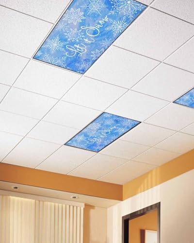 Blue Snowflake Magnetic Fluorescent Light Covers for Ceiling Lights 2 x 4 Feet,Christmas Winter Festival Xmas Modern Office Classroom Kitchen Drop Ceiling Light Covers Lighting Shade Panel 3 Packs