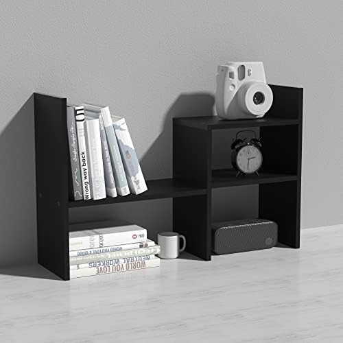 MASAKA B&W - Kawaii Storage Desktop Organizer for Your Desk Space, Double H Plants Display Shelf, Home Office Storage Rack Adjustable Stackable for Office, Dormitory (Black*02)