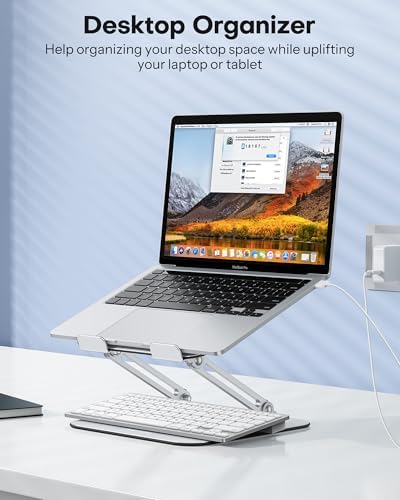 OMOTON Laptop Stand, Adjustable Metal Foldable Riser 10-17.2", Silver