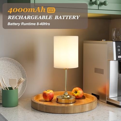 Rechargeable Table Lamp, Battery Operated, Touch Control, Brass, 1 Pack