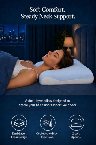 Memory Foam Pillow, Cooling Cover, Ergonomic Neck Support, Queen Loft 3.9"