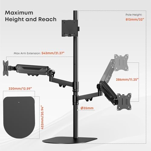 PUTORSEN Freestanding Triple Monitor Stand, Up to 49", Holds 44 lbs