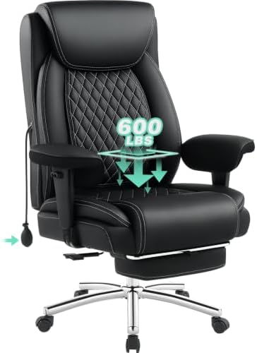 600LBS Big and Tall Office Chair,Reclining Heavy Duty Executive Desk Chair