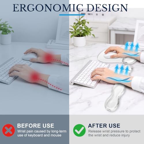 Keyboard Wrist Rest & Ergonomic Mouse Pad with Wrist Rest Set, Cute Transparent Gel Wrist Rest for Keyboard and Mouse, Soft Support for Pain Relief, Office, Gaming Desk Accessories（White）
