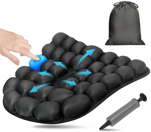 Airplane Seat Cushion for Long Flights, Inflatable & Portable Travel Cushion for Tailbone Pain Relief, Pressure Relief Car Seat Cushion for Office Chair and Wheelchair Use