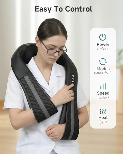 Cordless Neck Massager With Heat, Deep Tissue Shoulder & Back Massager
