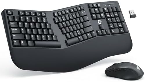Ergonomic Wireless Keyboard and Mouse Combo, 2.4GHz USB Full Size Keyboard with Wrist Rest and 3 Level DPI Adjustable Wireless Mouse for PC and Laptop Use - Black