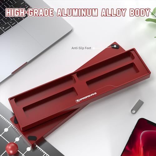 SELORSS x MANBASNAKE 68 Keys CNC Aluminum Alloy Keyboard Wrist Rest with Partition Storage Case, 2 Acrylic Top Covers, Ergonomic Non-Slip Support for Mechanical Keyboards, Ideal for Office/Home-Red
