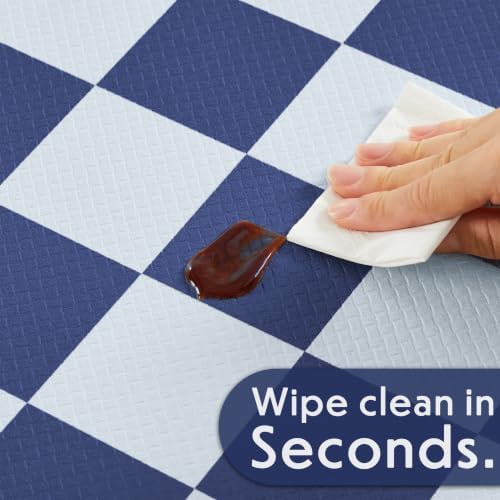 Ohocut Navy Blue Checkered Kitchen Mats for Floor Set of 2, 2 Pcs Cushioned Non Slip Runner Rugs for Kitchen/Sink/Laundry, Comfort Aesthetic Cute Anti-Fatigue Foam Floor Mat 17.3"x29.5"+17.3"x47.2"