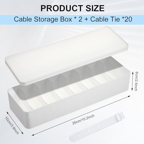 Tatuo Cord Organizer Box with Lid, White, 4 Pack