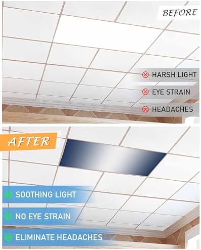 Dark Blue White Minimalist Geometric Striped Magnetic Fluorescent Light Covers for Ceiling Lights 2 x 4 Feet, Office Classroom Kitchen Drop Ceiling Light Covers Lighting Filters Shade Panel 4 Packs