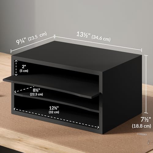 Ballucci Paper Organizer, 3-Tier Stackable Wood Desk Organizer, Document File Organizer and Mail Sorter with Adjustable Storage Shelves, Black