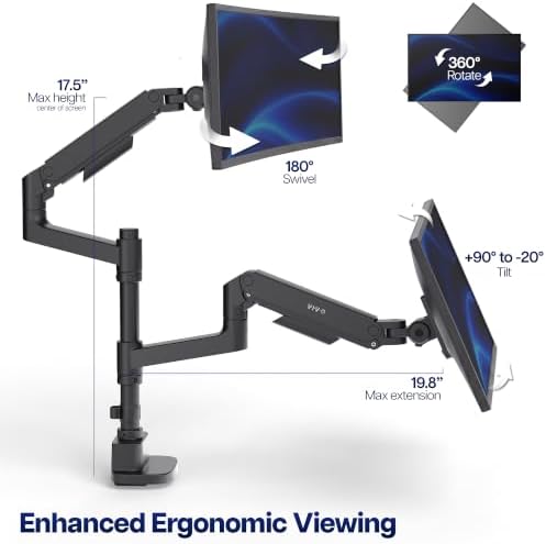 VIVO Black Dual Ultrawide Desk Mount, Up to 49 inch Screens, STAND-V200V-P