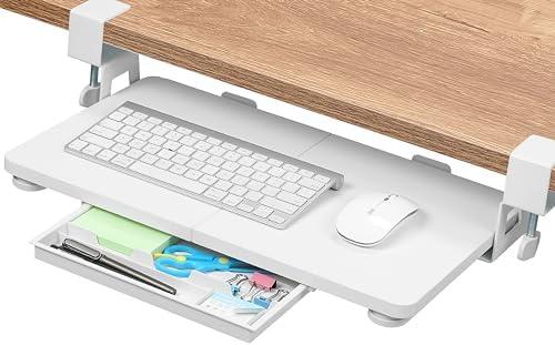 ETHU Small Keyboard Tray Under Desk with C-Clamp, 19.7x11.81", White