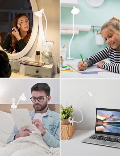 LiFMIRA Desk Lamp Clip on Light USB Reading Light 3 Color Modes White