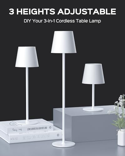 JACKYLED Cordless Table Lamps Rechargeable, 3 Height, 5000 Capacity
