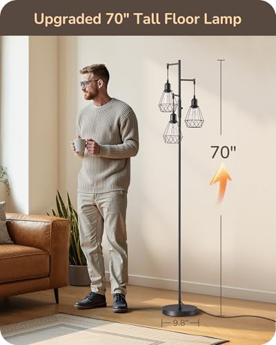 EDISHINE 70IN Farmhouse Floor Lamps for Living Room, Black Dimmable