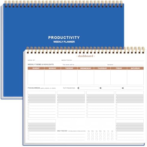 Weekly Productivity Planner - 8.5" x 11" Dashboard Desk Notepad Has 6 Focus Areas to List Tasks for Goals, Projects, Clients, Academic or Meal-Organize Your Daily Work Efficiently, 54 Weeks, Blue