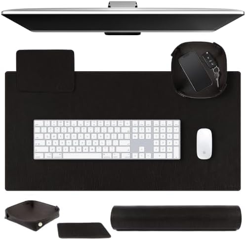ELIZO Leather Desk Pad Real Leather Desk Mat Thick (3mm) Double Layer (32x16) Cover Blotter Desk Protector Large Computer Mat for Keyboard Mouse Pad Table Laptop Mat Office Accessories - Vintage Black