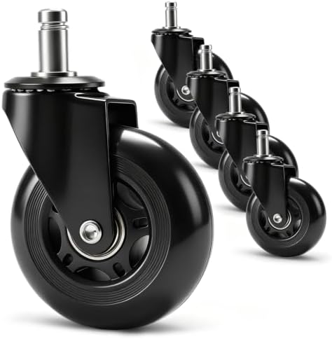 Office Chair Wheels 3 Inch, Set of 5, 880LBS Silent Casters, Black