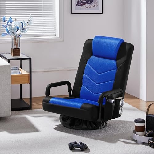 Yaheetech Floor Gaming Chair High-Back Swivel Adjustable Folding Seat Blue