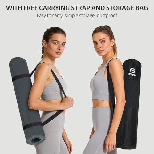 Gruper Yoga Mat Non Slip, Anti-Tear Workout Mat with Carrying Strap and Bag