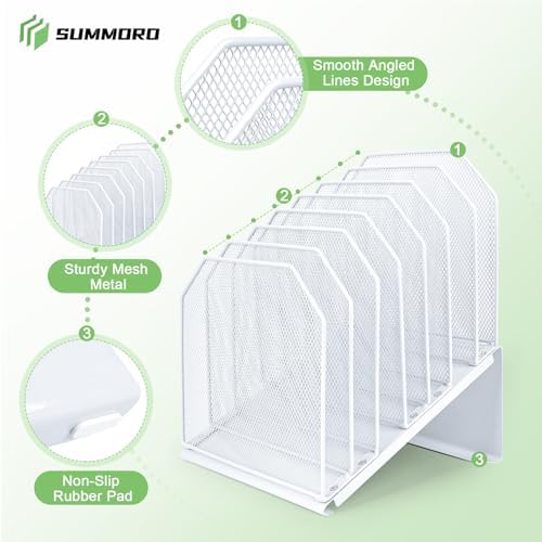 SUMMORO Inclined File Organizer for Desk, 7-Section Vertical File Holder