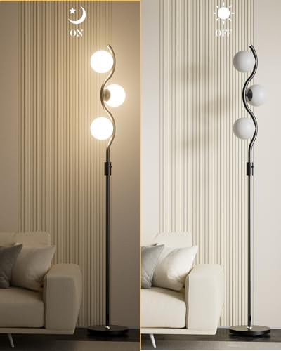 Lightdot 60IN Dimmable Black Floor Lamp Mid Century Standing Lamps with 3 Globe Soft Warm White 3000K Bulbs Included Modern Tall Lamp with 5Lbs Heavy Base for Living Room/Bedroom/Sofa Beside