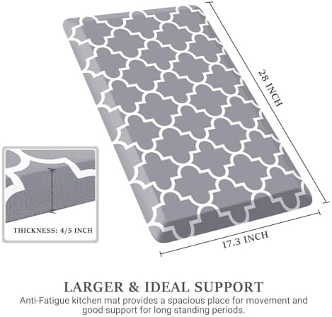 WISELIFE Anti Fatigue Mats for Kitchen Floor, 17.3" x 28", 4/5 Inch, Grey