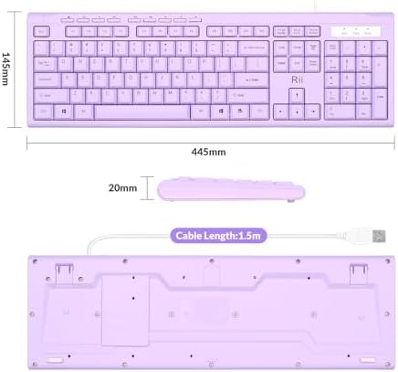 Rii RK907 Ultra-Slim Compact USB Wired Keyboard for MAC and PC-Purple