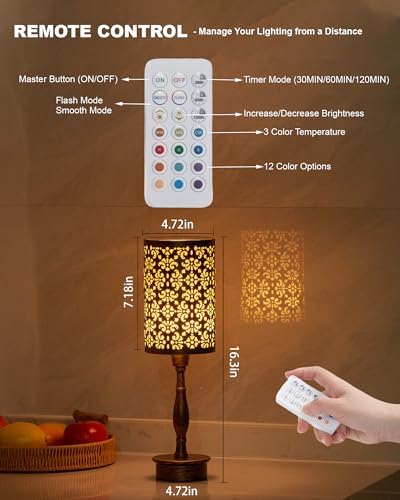 UMEXUS Vintage Cordless Table Lamp Rechargeable Battery Operated, Remote