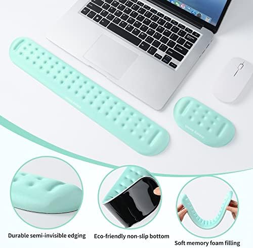 UnivoColors Turquoise Green Keyboard Wrist Support and Mouse Wrist Rest Set, Made of Memory Foam Soft Gel, Ergonomic Pad for Computer, Laptop, Mouse, Office, Gaming