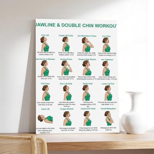 Jawline And Double Chin Exercises Face Exercises for Jaw And Neck Facial Muscle Workout Chin Neck Exercise Chart Canvas Poster Bedroom Decor Room Decor Unframe 20x30inch