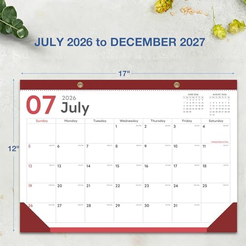 2026-2027 Desk Calendar - 18 Month Desk Calendar 2026-2027, Jul 2026 - Dec 2027, 17" x 12", Large Monthly Desktop Calendar with Daily Blocks, Thick Paper, Corner Protectors - (2 Stickers Included)