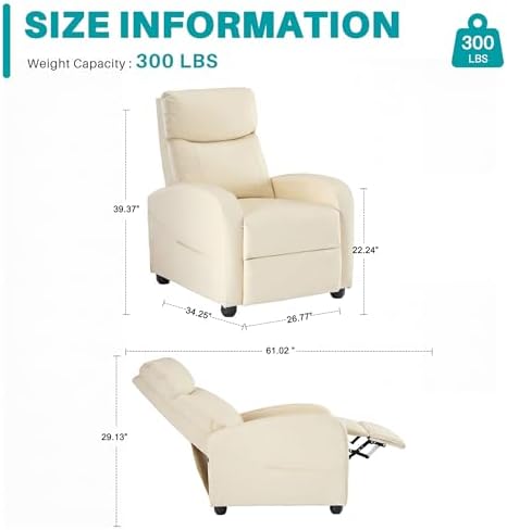 Sweetcrispy Recliner Chair Fabric Recliner Sofa No Massage, Home Theater Seating with Lumbar Support, Adjustable Push Back Overstuffed High-Density Sponge Reclining for Living Room, Beige