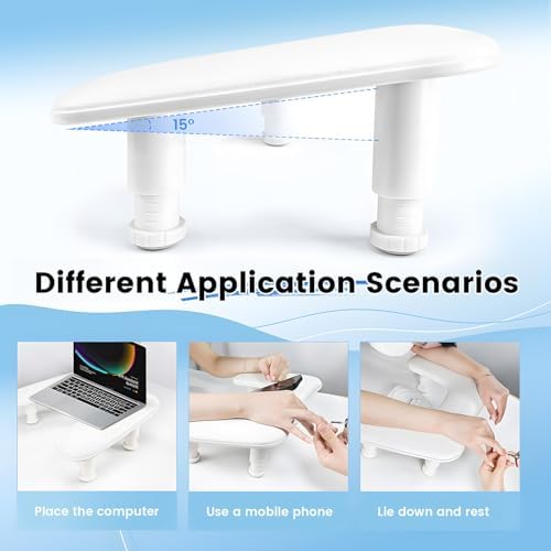 JODSONE U-Shaped White Manicure Arm Rest for Nails Tech with Rotating 360°Built-In Phone Holder and Adjustable Nail Arm Rest Detachable Manicure Hand Rest for Salon Design
