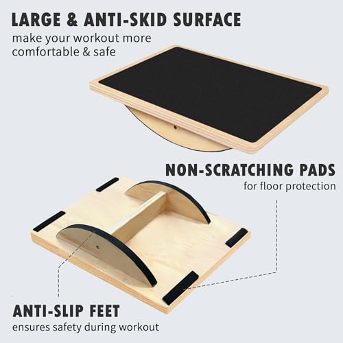 Balance Board Professional Wobble Board for Adults Anti-Slip for Physical Therapy Standing Desk Core Strength Wooden Rocker Board(350LBS)