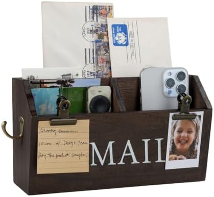 DLQuarts Solid Wood Mail Organizer Countertop or Wall Mounted, Dark Walnut