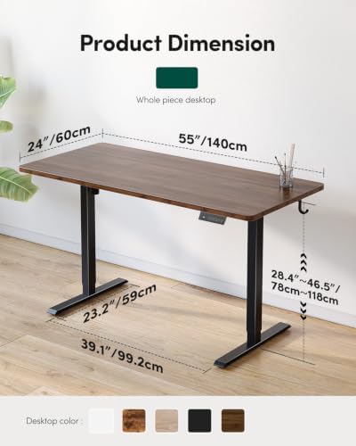 CubiCubi 55 x 24 One-Piece Electric Adjustable Standing Desk, Black Walnut