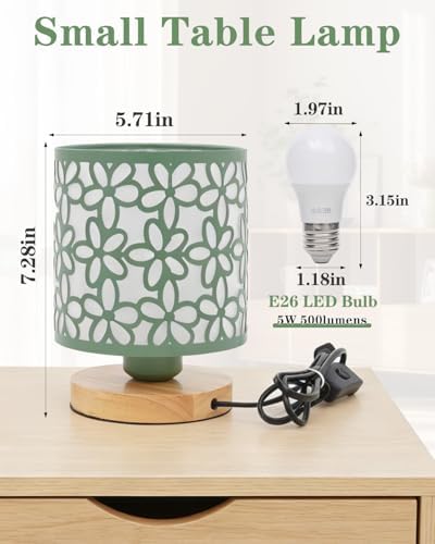 Green Small Table Lamp, LED Cutout Metal Bedside Lamp with 3 Color Temperatures for Office, Living Room, Bedroom, Dorm (Green)