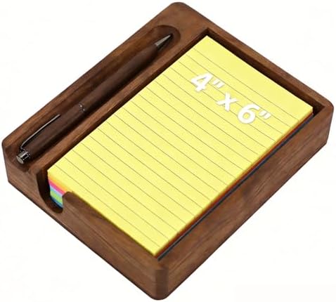 MultiBey 4x6 In Walnut Wood Sticky Note Holder with Pen Slot and Wood Pen