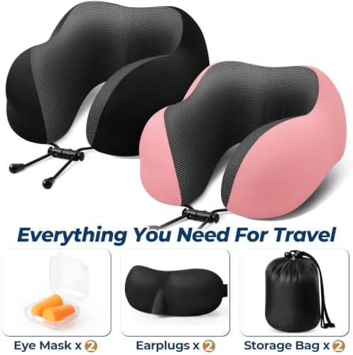 ExploreBliss Travel Pillow, Neck Pillow Airplane, Black & Pink
