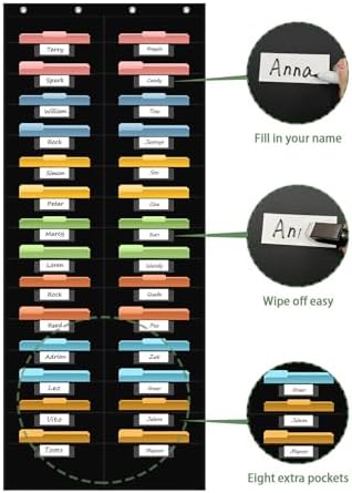 ANCOMEDO 28 Pocket Hanging Wall File Organizer with 28 Name tag Pockets, File Storage Pocket Chart for Classroom and Office Use. Keeps Assignments, Files, Scrapbooks, and Papers Neatly Organized.