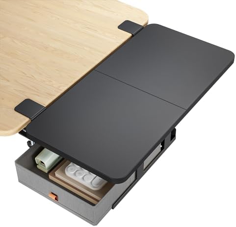 PEGZONE Desk Extender Tray, 24" x 12", with Storage Drawer, Medium, Black