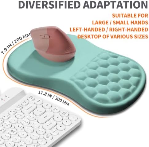 Ergonomic Joint Wrist Support Mouse Pad with Memory Foam Cushion Massage Bump, Carpal Tunnel Pain Relief Mousepad Slope Design for Wrist Rest, 11.8x7.9 in, LightBlue