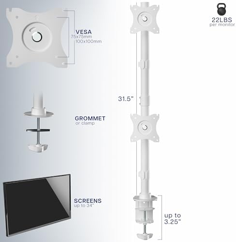 VIVO Dual Monitor Desk Mount Stand with Height Adjustment and VESA Plates for 2 LCD Ultrawide Screens up to 34 inches, Stacked Array, STAND-V002RW