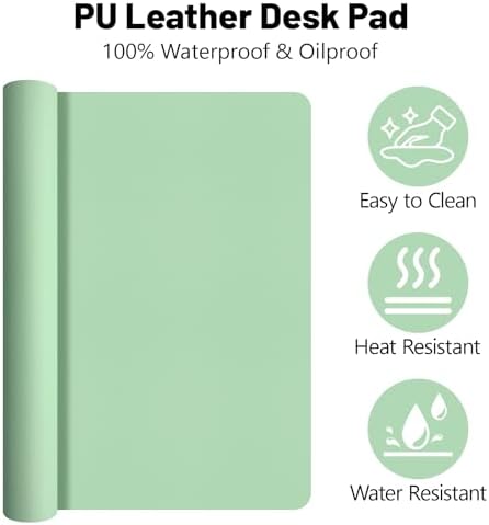 Leather Desk Pad Mat, Green Desk Mat, 35.4" x 16.9"